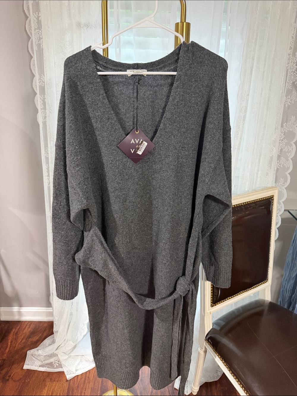 Ava & Viv Charcoal Gray Knit Sweater Top